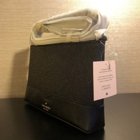 Kate Spade Black Glitter Crossbody Bag Zip Top Evening NWT - Picture 4 of 7